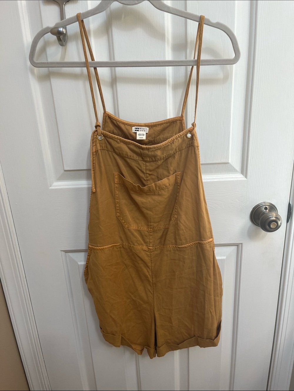 Billabong Mustard Tan Women's Short Overalls - Spaghetti Strap Romper